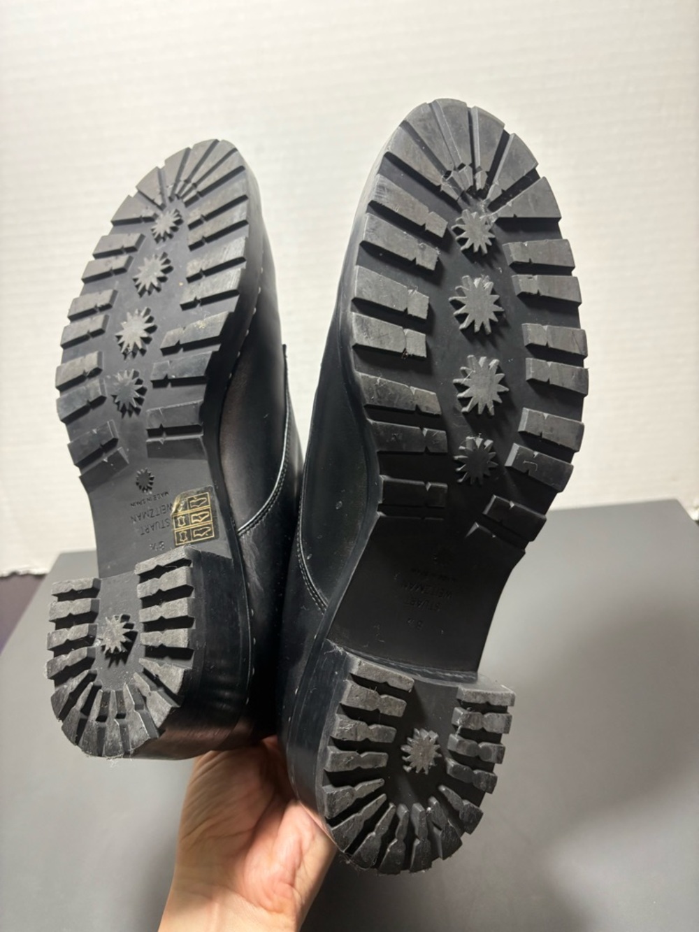 STUART WEITZMAN Sondra Black Leather Pearl-Trim Lace-Up Combat Boot - Picture 7 of 10